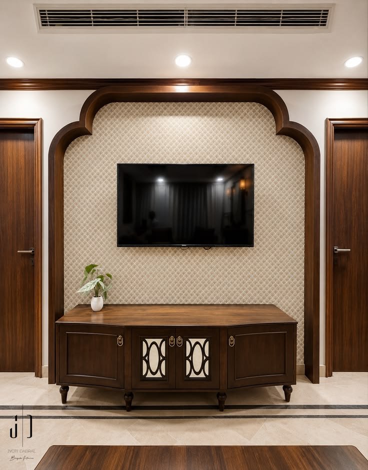 Classic walnut console in a handcrafted interior